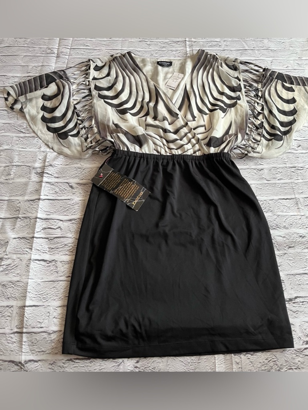 bebe Cream and Black Logo Label Dress
